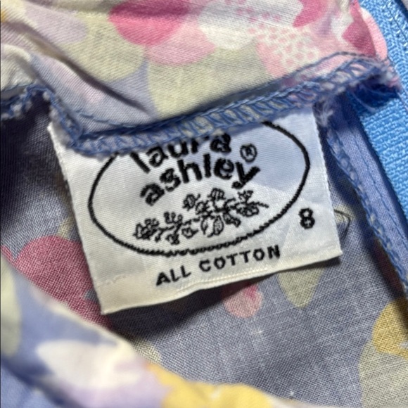 LAURA ASHLEY VTG Women's Blue Pink Yellow Floral Tiered Midi Dress Cotton Size 8 - Picture 2 of 10